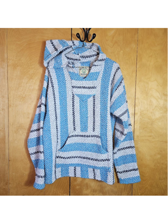 Baja Joe Tops - Unisex Baja Joe Striped Hoodie M Blue Gray Soft & Cozy M/L